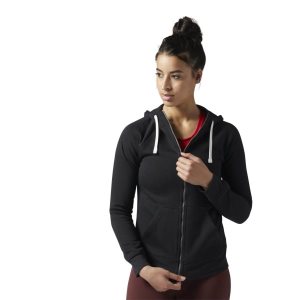 Bluza Z Kapturem Damskie Reebok Training Essentials Full-Zip Czarne PL 13YDUXO